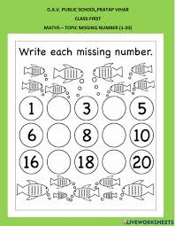Children in kindergarten are usually able to master writing their numbers up. Missing Number 1 20 Worksheet