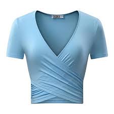Women Crop Tops Sexy Cross V Neck Short Sleeve Summer Beach Causal Slim T Shirt Light Blue On Luulla