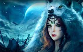 Wolf Lady Beautiful Woman Pretty Art Fantasy Digital Wolf Blue Girl Moon American Indian Art Fantasy Indian Art