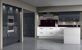 Contemporary Kitchen Blue Graphite And Acrylic White Cabinets Grey Kitchen Designs Symphony Kitchen Kitchen Fittings