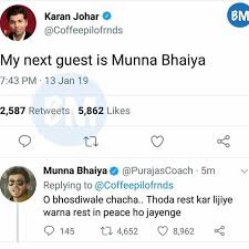 Karan Johar My Next Guest Is Munna Bhaiya Meme Hindi Memes Munna bhaiya kidnaps dimpy #mirzapur #guddu #munna #tripathi. karan johar my next guest is munna