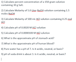D)2.0 l of a 0.50 m solution 19.which solution contains exactly 0.50 mole of h2so4? Answered 1 Calculate Percent Concentration Of A Bartleby