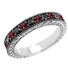 Vintage Style Black Diamond Red Ruby Wedding Ring Band Black Diamond Wedding Rings Blue Sapphire Wedding Ring Antique Wedding Rings