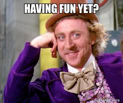 Having Fun Yet Willy Wonka Sarcasm Meme Make A Meme
