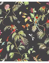 paradijs van vogels behang zwart kleur designed for living glamour concept store behang tropisch behang bloemen behang