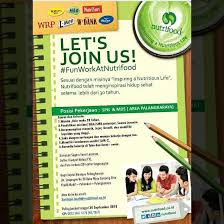 Saat ini nutrifood membuka karir/lowongan kerja terbaru dalam rangka mencari calon pegawai yang siap untuk bergabung sebagai karyawan perusahaan. Tutup Lowongan Pekerjaan Nutrifood Loker Palangkaraya Facebook