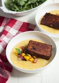 It was sort of an american touch to. Creamy Polenta With Barbecue Tofu And Mango And Heirloom Tomato Salsa The Full Helping Raw Food Recipes Recipes Polenta