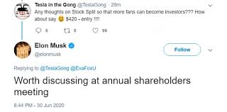 Stock split history for tesla since 2021. Elon Musk Will Discuss Splitting Tesla S Tsla Stock In 2020 Shareholders Meeting