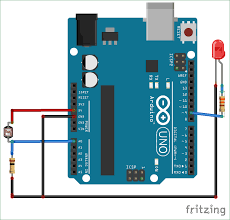 It shows the parts of the circuit as streamlined forms, and also the power and signal connections between the gadgets. Arduino Light Sensor Circuit Using Ldr