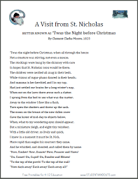 Twas The Night Before Christmas Student Handouts Christmas Poetry Christmas Poems The Night Before Christmas