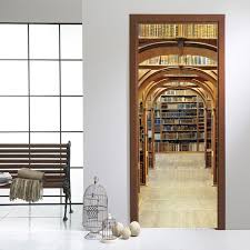 pvc self adhesive waterproof bookshelf mural wallpaper 3d stereo space door sticker living ro wallpaper stickers waterproof
