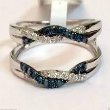 White Gold Wave Design Solitaire Enhancer Blue Diamonds Ring Guard Wrap Jacket By Rg Amp D Solitaire Wedding Ring Set Blue Diamond Ring Gold Waves