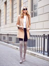 Barbora ondrackova wears a black mini dress and a camel overcoat with a pair of over the knee boots. Over The Knee Boots Blogger