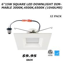 6 Inch Dimmable Led Retrofit Recessed Square Downlight 15w 120w Replacement 1040lm 3000k 4500k 6500k Energy Star Etl Led Ceiling Can Light With Bulk Discount Led