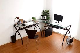 特許取得のキーボードスライダー付きl字型ガラスデスクテーブル cornal ブラウン デスク 型ガラス ガラスデスク