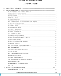 Academic Planning Guide Table Of Contents Pdf