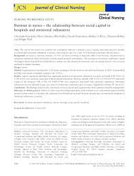 Instructions to authors (pdf) manuscript types manuscript formatting professional editing service how to submit supplements & special issues preprints. Pdf Burnout In Nurses The Relationship Between Social Capital In Hospitals And Emotional Exhaustion Holger Pfaff Academia Edu