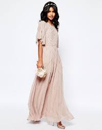 Asos Wedding Embellished Flutter Sleeve Maxi Dress At Asos Com Neutral Bridesmaid Dresses Mismatched Maxi Dress With Sleeves Taupe Bridesmaid Dresses