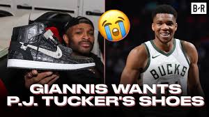 The nba's reigning sneakerhead champ saw his nike endorsement contract expire earlier this month, and he's in no rush to lock in a new deal. Giannis Trolls P J Tucker About Expensive Diamond Air Jordan 1 Shoes Youtube