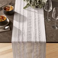 Free Shipping Shop Jemme 120 White Table Runner A Modern Take On Classic Eyelet Table Linens Our Cle Farmhouse Table Runners Table Runners Crate And Barrel