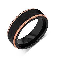 18k Rose Gold Tungsten Wedding Band Black Hammer Wedding Band Etsy Gold Tungsten Wedding Bands Black Wedding Band Rose Gold Mens Wedding Band