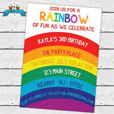 Birthday Party Invitation Card With Photo Colorful Rainbow Birthday Party Invitations Rainbow Birthday Party Rainbow Birthday Invitations Rainbow Birthday