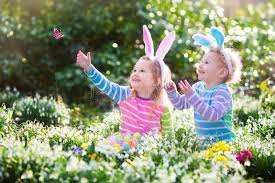Kids On Easter Egg Hunt In Blooming Spring Garden Children With Bunny Ears Sear Spon Garden Spring Chi Easter Egg Hunt Spring Garden Easter Eggs Kids