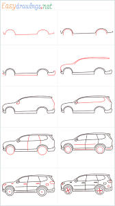 Draw a rectangle for the outline of the car's main body. How To Draw A Suv Gloster Car Step By Step 10 Easy Phase