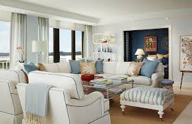 The living room walls and ceiling are covered in a china seas fabric, with curtains to match. Blue And White Interiors Living Rooms Kitchens Bedrooms And More