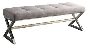Amazon Com Homelegance 4605gy Metal Base Bench Grey X Bench Ottoman Upholstered Bench Bedroom Upholstered Bench End Of Bed Bench