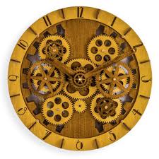 For lovers of the steam punk genre this mix of cast iron metal, shiny and dull metallic watch engine clock is a dream gift. Wooden Moving Gears Wall Clock Home Accessories Wall Clocks