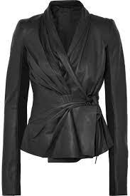 Rick Owens Pleated Leather Wrap Jacket Jackets Wrap Jacket Leather Jackets Women Jackets