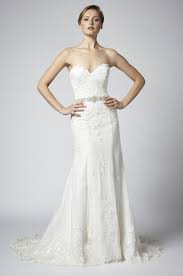 Fit And Flare Lace Strapless Wedding Dress With Beaded Belt By Henry Roth Image 1 Fitted Wedding Dress Fit And Flare Wedding Dress Trendy Wedding Dresses