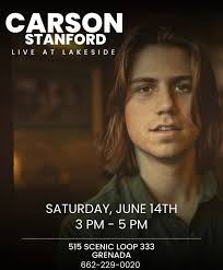 🎶 Live Music Alert! Kick Off Your Saturday Afternoon with Carson Stanford!  🎶 Get ready for an incredible afternoon of music this Saturday. Our opener  is the talented Carson Stanford. Hailing from