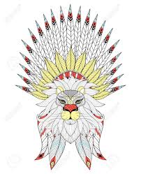 Colouring pictures with panther and lion. Vector Lion With War Bonnet American Native Headdress With Color Feathers For Adult Coloring Pages Ethnic Patterned T Shirt Print Tattoo Design Boho Chic Style Doodle Illustration Royalty Free Cliparts Vectors And Stock