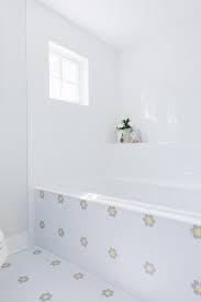 Floor tile patterns are just as important as the tile itself. Yellow And Gray Flower Pattern Tiles In Kids Bathroom Transitional Bathroom