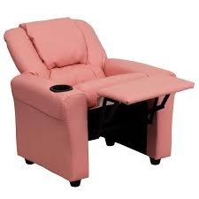 Kids' table & chair sets. Contemporary Pink Vinyl Kids Recliner With Cup Holder And Headrest