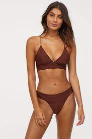 Padded Triangle Bikini Top Dark Brown Ribbed Ladies H M Gb Bikini Tops Bikinis Triangle Bikini