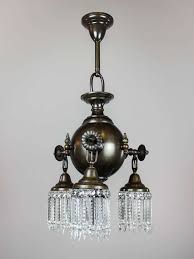 Colonial Combination Gas Electric Crystal Fixture Pair Available Three Light 1stdibs Com Copper Lighting Crystal Light Fixture Chandelier Pendant Lights