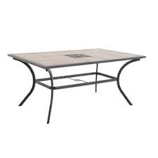 Garden Treasures Vinehaven 40 25 In W X 64 62 In L 6 Seat Brown Steel Patio Dining Table With Tile Table Steel Dining Table Table Garden Bed Patio Dining Table