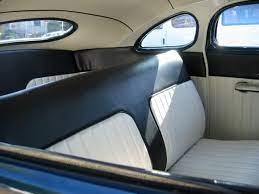 Black And White Bench Seat Tuck N Roll Coordinating Door Panels And Roof Liner Custom Car Interior Car Interior Upholstery Car Upholstery