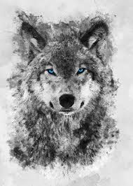 Black And White Wolf Tattoo With Blue Eyes Grey Wolf Blue Eyes Metal Poster Print Syanart Displate Wolf With Blue Eyes Wolf Artwork Wolf Tattoos Men