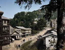The Mall Road, Simla, 1880s. Restored and colorized.