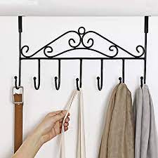 2pcs metal over the door 5 hooks hanger rack decorative overdoor organizers. Over Door Hanger With 7 Hooks Metal Over The Door Towel Hook Decorative Overdoor Organizers Hanging Storage Rack For Hat Coats Purses Scarves Clothes Jackets Belt Bedroom Bathroom Closet Black Industrial Scientific Amazon Com