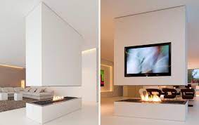 Shop fireplace room divider at target™. A Minimalist Room Divider Incorporates A Tv And Open Fireplace In This Home