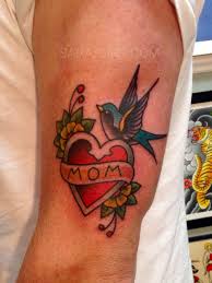 Classic Old School Traditional Mom Heart And Swallow Tattoo By Sara Purr Heart Tattoo Tattoos Make Tattoo