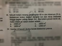 Sebuah Kolam Renang Panjangnya 40m Dan Lebarnya 20 M Kedalaman Kolam Bagian Dangkal 1 M Dan Terus Brainly Co Id
