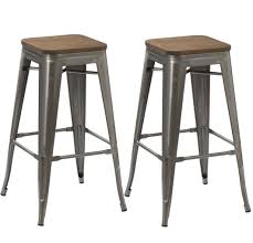 Metal kitchen stools with wooden seats. 30 Industrial Vintage Brush Distressed Metal Bar Stools Wood Seat Se Btexpert