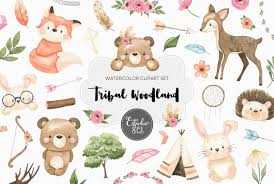 Tribal Woodland Animals Acuarelas De Animales Dibujos De Animales Tiernos Animals Watercolor