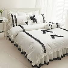 Check out our ruffled comforter selection for the very best in unique or custom, handmade pieces from our duvet covers shops. Amazon Com Lelva Cute Girls Black And White Bedding Set White Ruffle Queen Comforter Set Snow White Lace Bedding Sets Girls Fairy Bedding Sets 4pcs Twin Home Kitchen